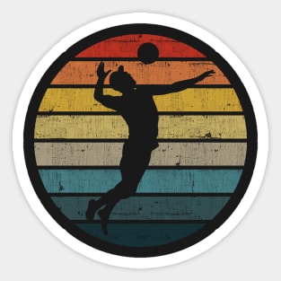 Beach volleyball Silhouette On A Distressed Retro Sunset print Sticker